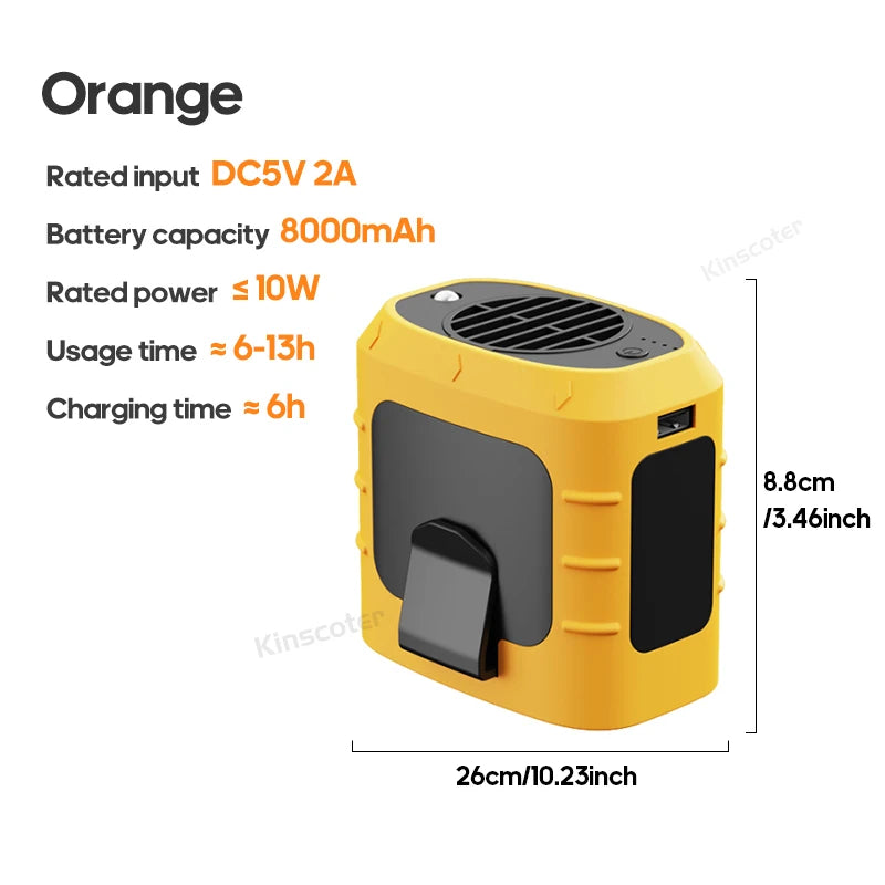 8000mAh Outdoor Waist Fan Portable Multifunctional Camping Fan Bladeless Hanging Neck Fan with Power Bank LED Lighting
