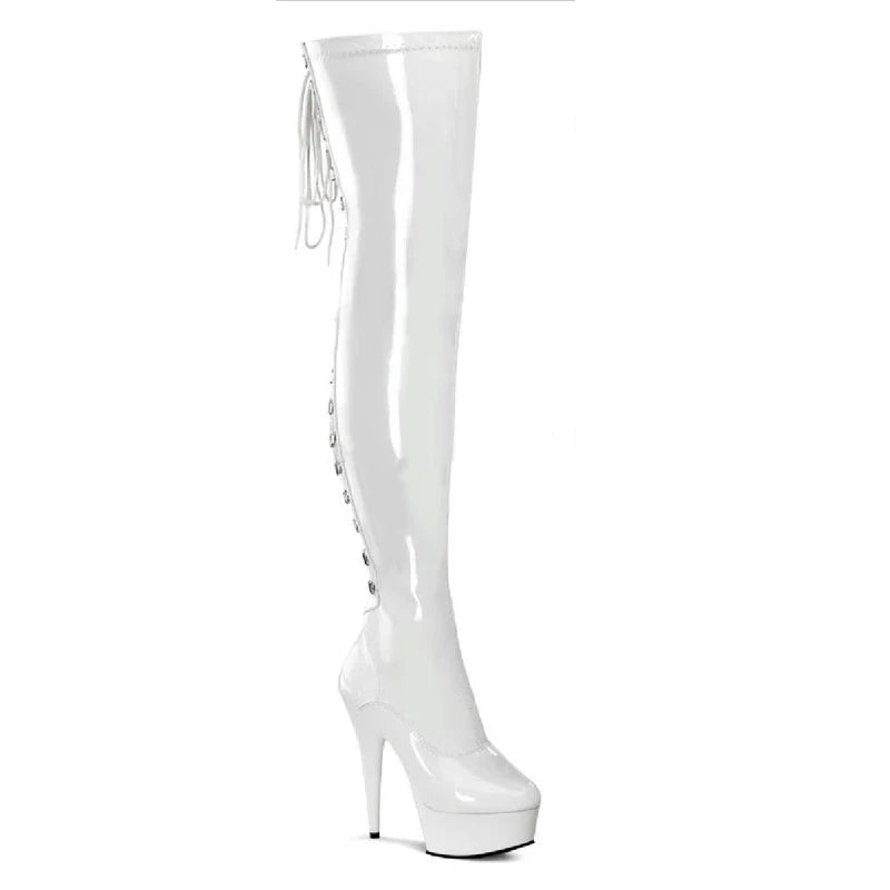 Sexy Over The Knee Boots Fetish Shoes 20cm Lace Up Platfor Patent Leather Stripper Heels Pole Dance 8inch Exotic Dancer New