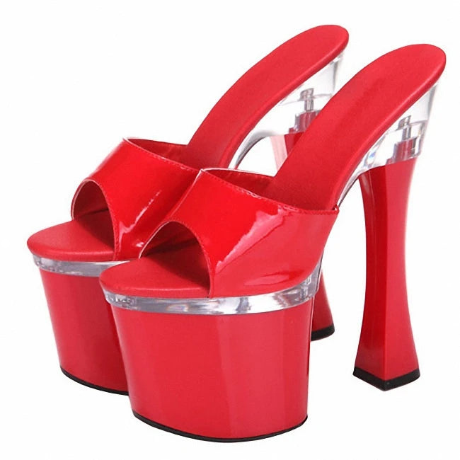 summer Belt buckle Women's Slippers 18cm High heeled shoes 7 inches square heel platform Punk french bulldog Exotic Dancer club