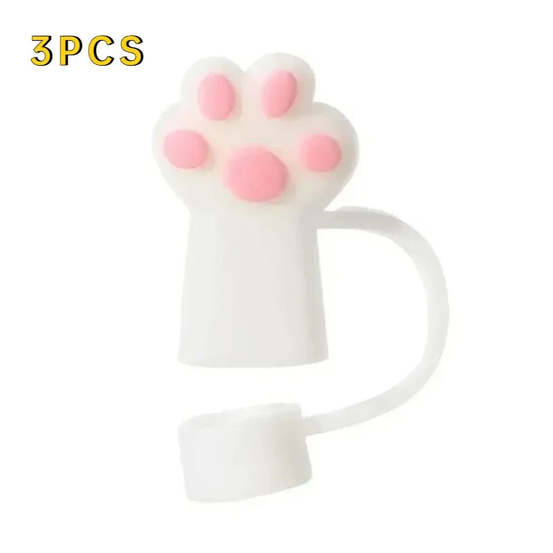 1/3Pcs Cartoon Cute Cat Claw Straw Cover Glass Beverage Dustproof Straw Cover Kitchen Beverage Straw Accessories