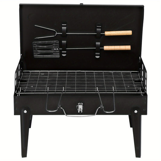 Compact Charcoal BBQ Grill 44x27x7cm - Easy Carry Design, Durable Black Finish, Ideal for Backyard & Picnic Cooking