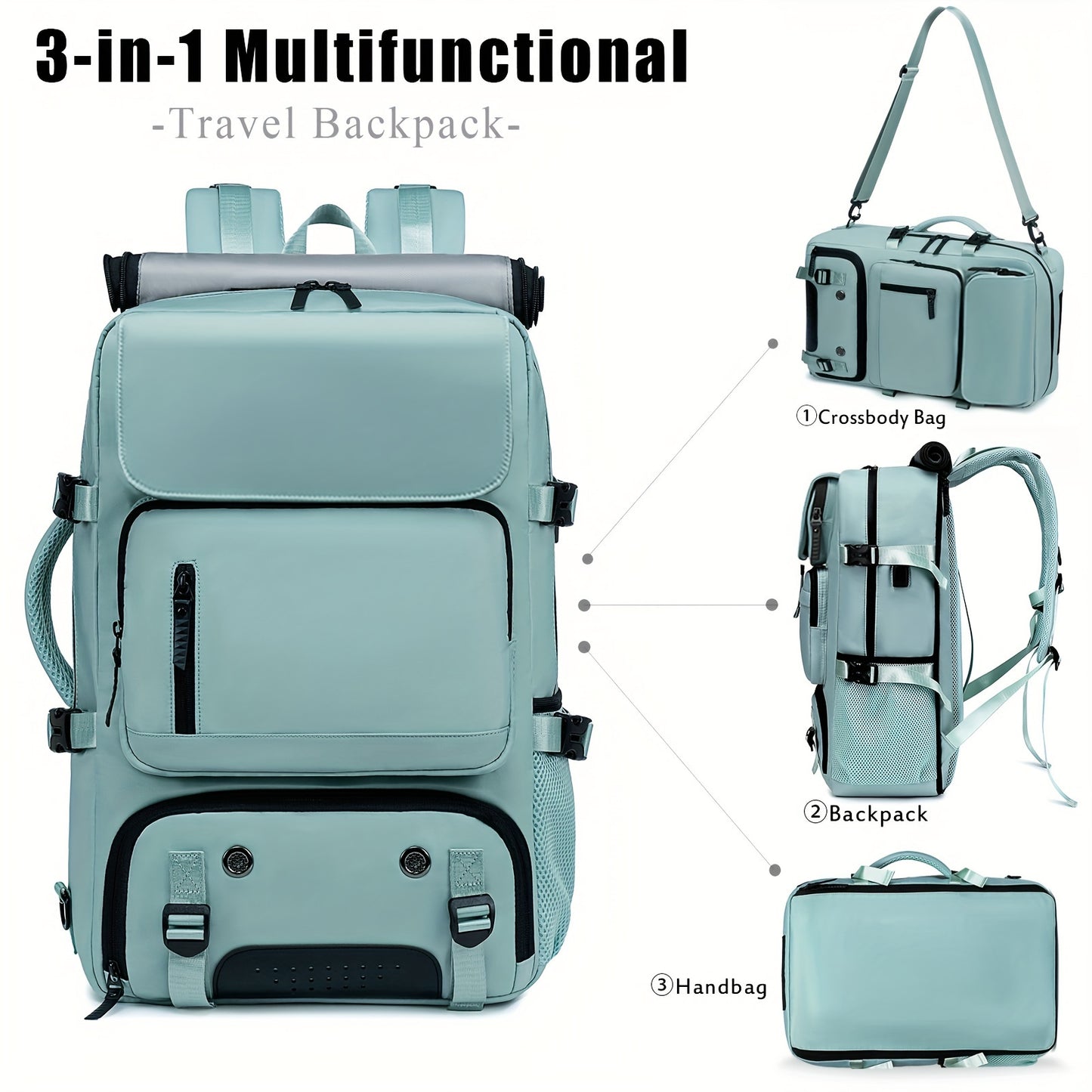 Large Capacity Multi-Functional Backpack - Spacious Hiking & Camping Knapsack with Shoes Compartment, USB Charging Port, Padded Laptop Sleeve, and Multiple Compartments - Ideal for Men, Women, Business, College, and Outdoor E