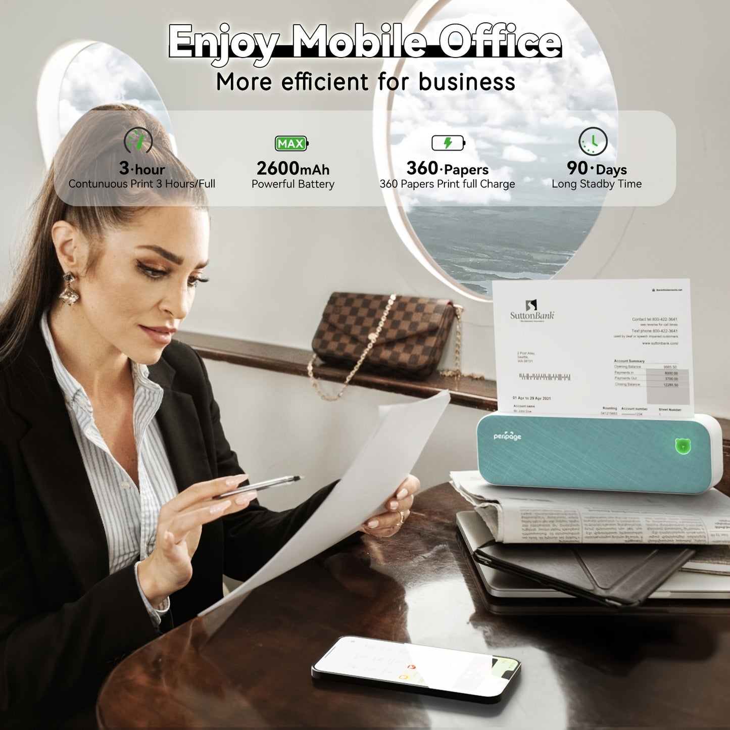 PeriPage A40 Mini Thermal Printer - Wireless Portable Printer for Android and iOS - Prints 8.26" x 11.69" US Letter, Tattoo Paper, and Documents with Inkless Technology