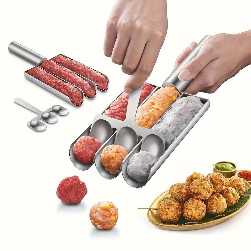 1pc Triple Meatball Maker - Non-Stick Multi-Functional Mold for DIY Meatball, Salad Sandwich, Cookie Dough, and Ice Pastry - Easy-to-Use Cooking Tool for Restaurant Kitchen and Home Cooking Enthusiasts
