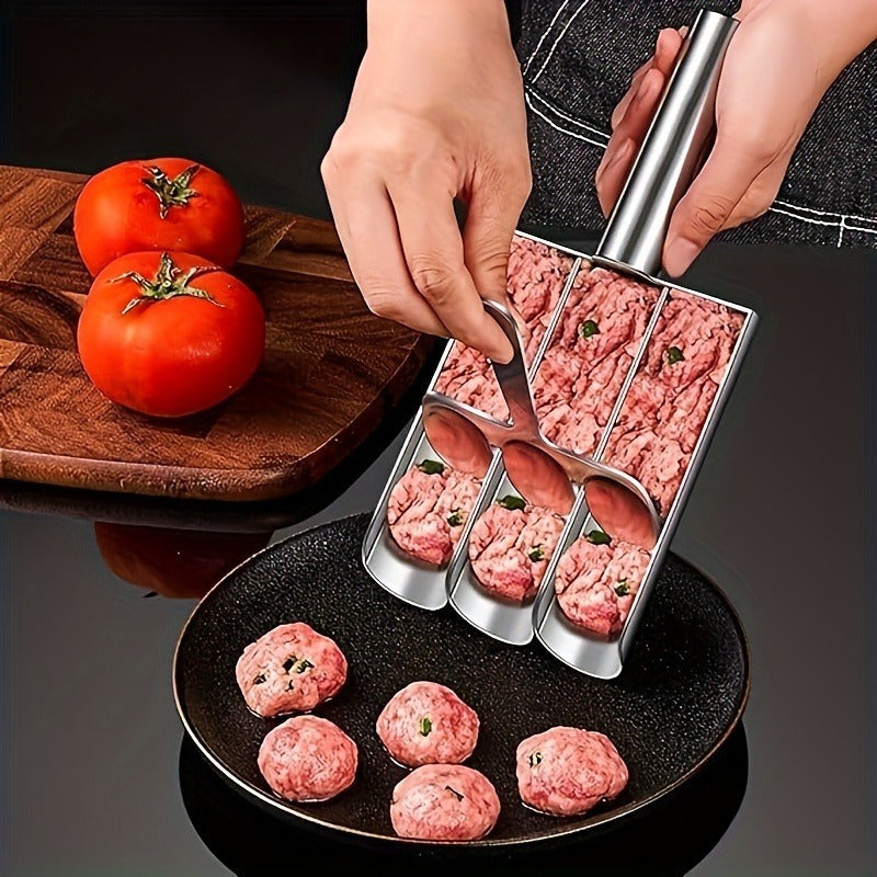 1pc Triple Meatball Maker - Non-Stick Multi-Functional Mold for DIY Meatball, Salad Sandwich, Cookie Dough, and Ice Pastry - Easy-to-Use Cooking Tool for Restaurant Kitchen and Home Cooking Enthusiasts