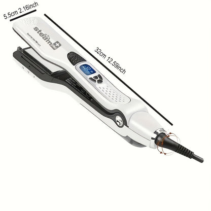 Steam Hair Straightener Flat Iron - Ceramic Ionic Plates, Detachable Comb, Adjustable Temperature, Digital LCD Display, Dual Voltage for Home and Salon Use