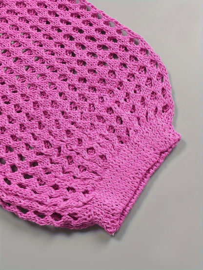 Long Sleeve Off-Shoulder Crop Top & High Waist Split Hem Skirt Set - Elegant Vacation Outfit with Tassel Details, Semi-Sheer Knit Fabric, and Crochet Fringe Hem - Polyester Womens Clothing for Summer