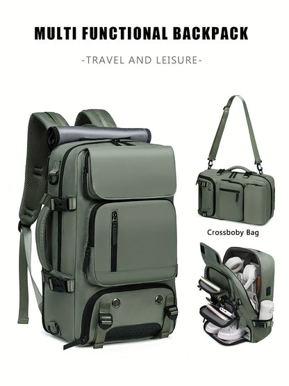 Large Capacity Multi-Functional Backpack - Spacious Hiking & Camping Knapsack with Shoes Compartment, USB Charging Port, Padded Laptop Sleeve, and Multiple Compartments - Ideal for Men, Women, Business, College, and Outdoor E