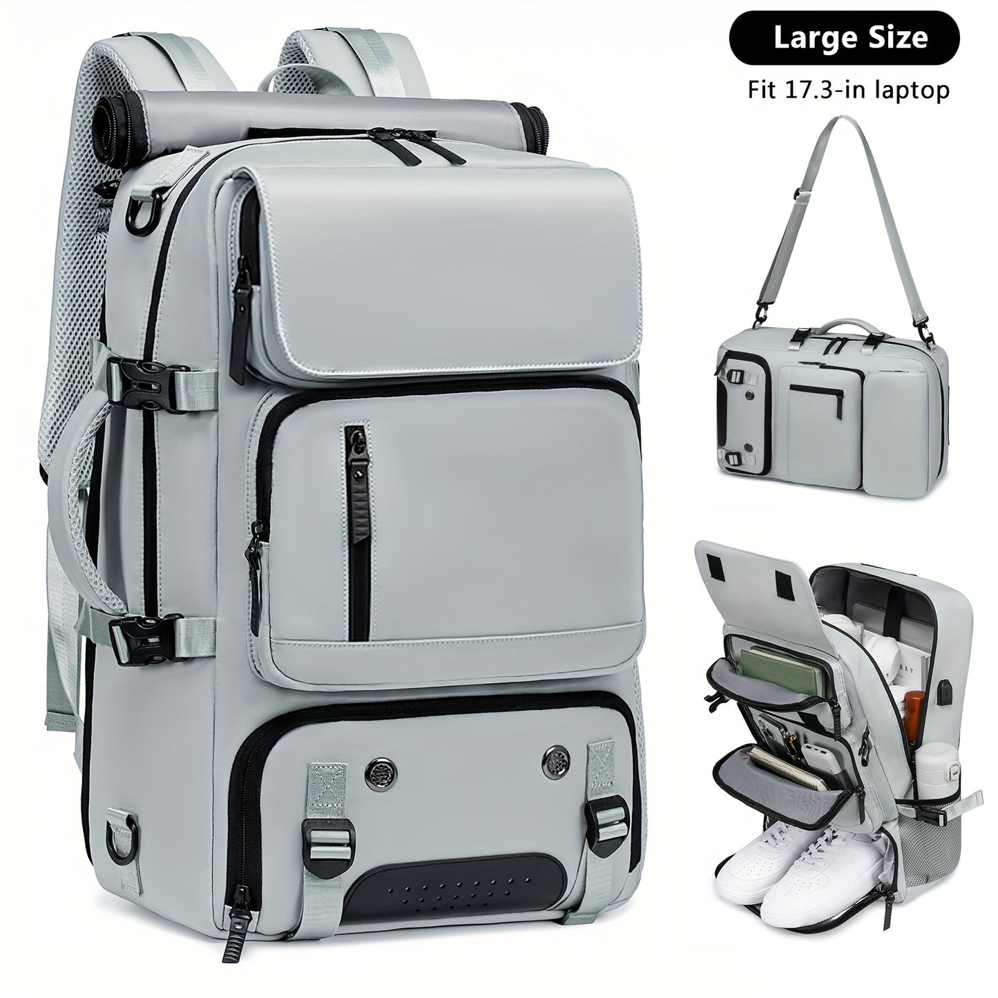 Large Capacity Multi-Functional Backpack - Spacious Hiking & Camping Knapsack with Shoes Compartment, USB Charging Port, Padded Laptop Sleeve, and Multiple Compartments - Ideal for Men, Women, Business, College, and Outdoor E