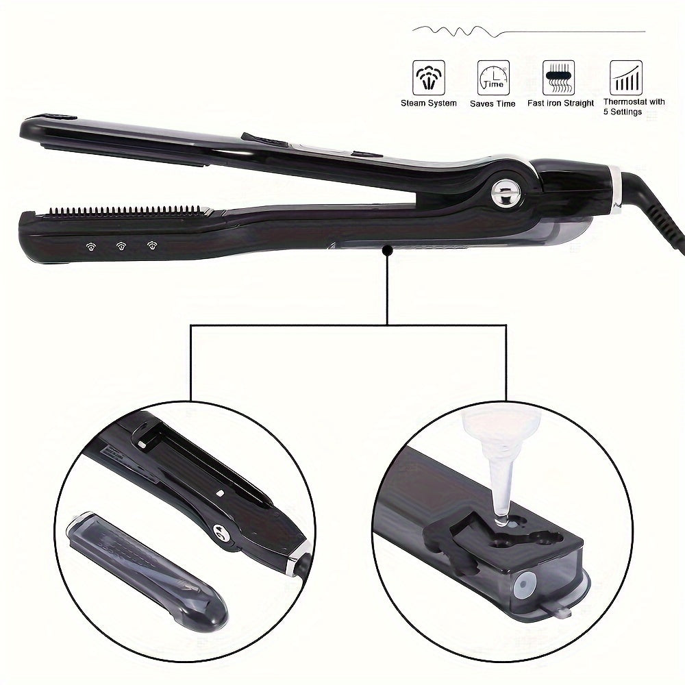 Steam Hair Straightener Flat Iron - Ceramic Ionic Plates, Detachable Comb, Adjustable Temperature, Digital LCD Display, Dual Voltage for Home and Salon Use