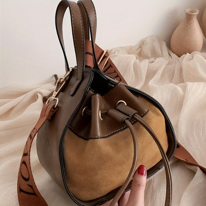 Vintage Chic Triangle Bucket Handbag - Spacious Drawstring Crossbody Bag with Trendy Niche Design, Stylish Women's Accessory for Daily Use and Travel
