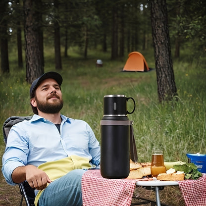 Insulated Stainless Steel Water Bottle with Rope Handle, Dual-Purpose Lid/Drinking Cup, Portable Vacuum Flask for Camping, Cycling, Car, Office - Suitable for Hot & Cold Beverages, Ideal Gift for Ages 14+