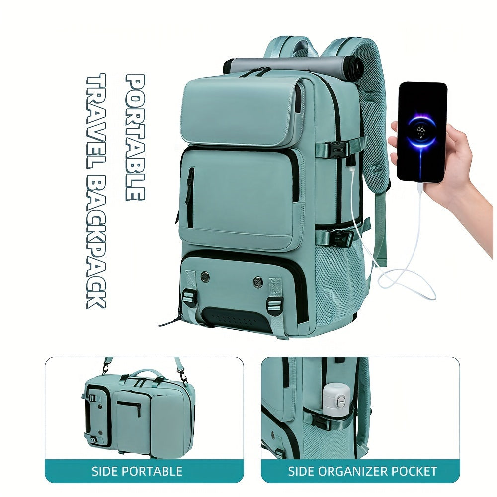 Large Capacity Multi-Functional Backpack - Spacious Hiking & Camping Knapsack with Shoes Compartment, USB Charging Port, Padded Laptop Sleeve, and Multiple Compartments - Ideal for Men, Women, Business, College, and Outdoor E