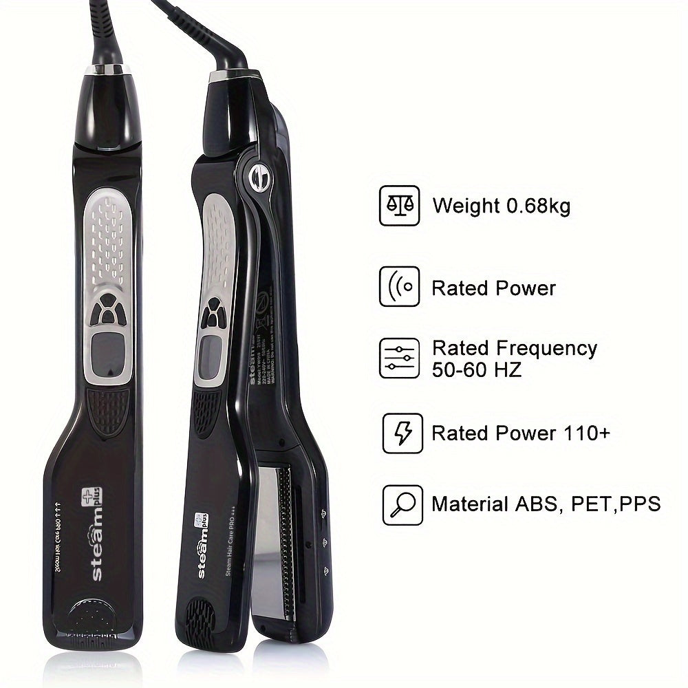 Steam Hair Straightener Flat Iron - Ceramic Ionic Plates, Detachable Comb, Adjustable Temperature, Digital LCD Display, Dual Voltage for Home and Salon Use