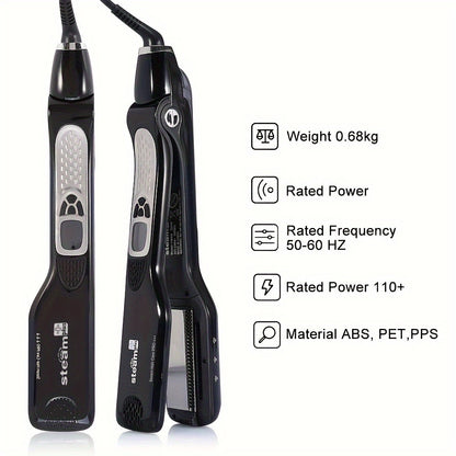 Steam Hair Straightener Flat Iron - Ceramic Ionic Plates, Detachable Comb, Adjustable Temperature, Digital LCD Display, Dual Voltage for Home and Salon Use