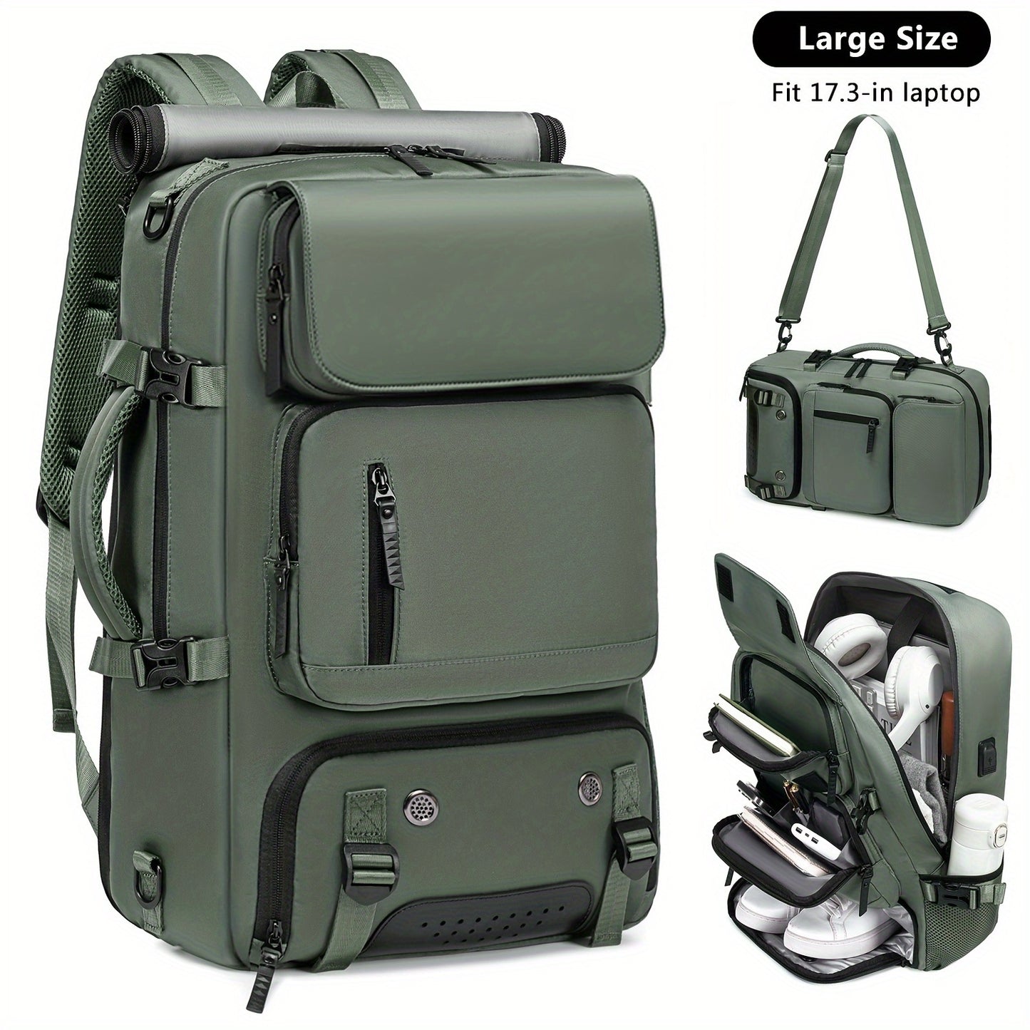 Large Capacity Multi-Functional Backpack - Spacious Hiking & Camping Knapsack with Shoes Compartment, USB Charging Port, Padded Laptop Sleeve, and Multiple Compartments - Ideal for Men, Women, Business, College, and Outdoor E