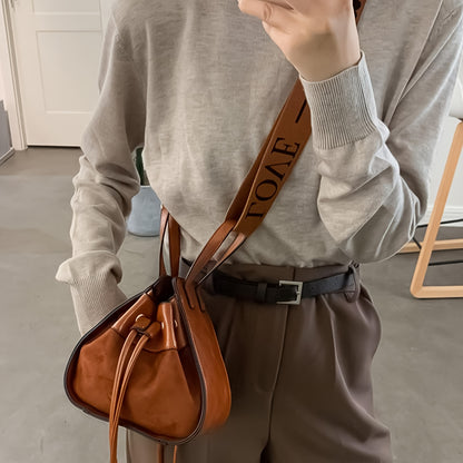 Vintage Chic Triangle Bucket Handbag - Spacious Drawstring Crossbody Bag with Trendy Niche Design, Stylish Women's Accessory for Daily Use and Travel