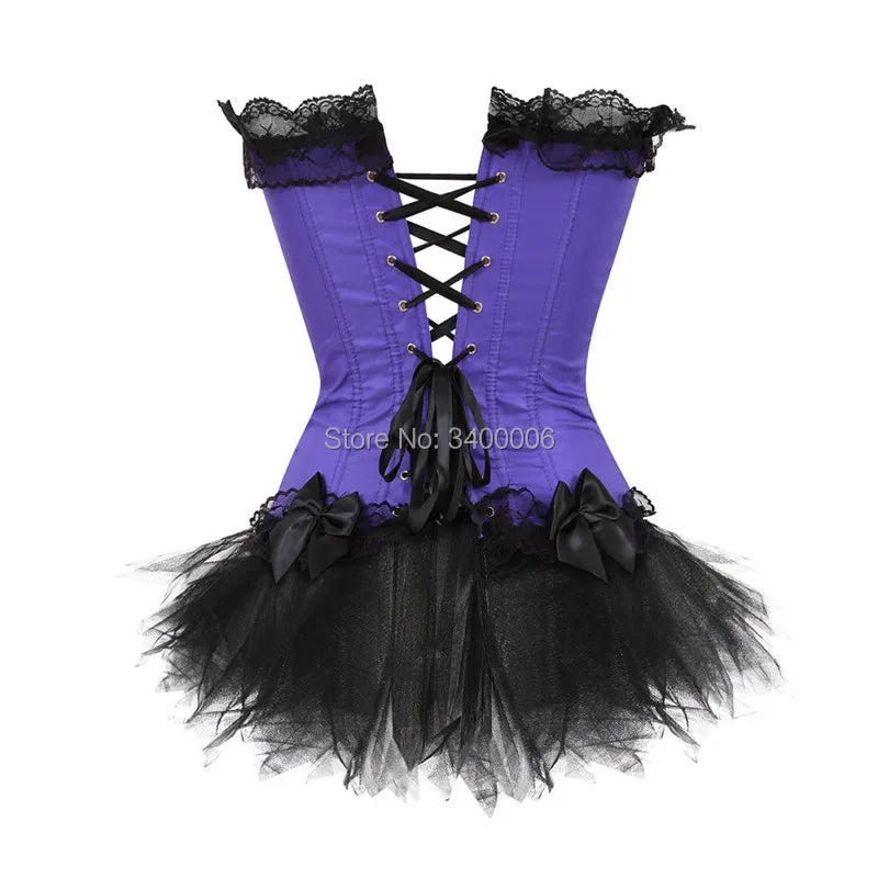Corset  Dress Tutu Skirt Corset Bustier Lace Party Showgirl Dance Plus Size Gothic Sexy Costume Burlesque Exotic Green Purple