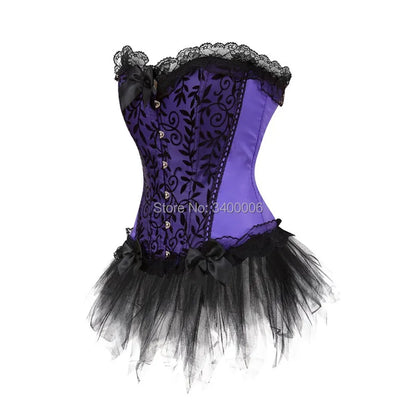 Corset  Dress Tutu Skirt Corset Bustier Lace Party Showgirl Dance Plus Size Gothic Sexy Costume Burlesque Exotic Green Purple