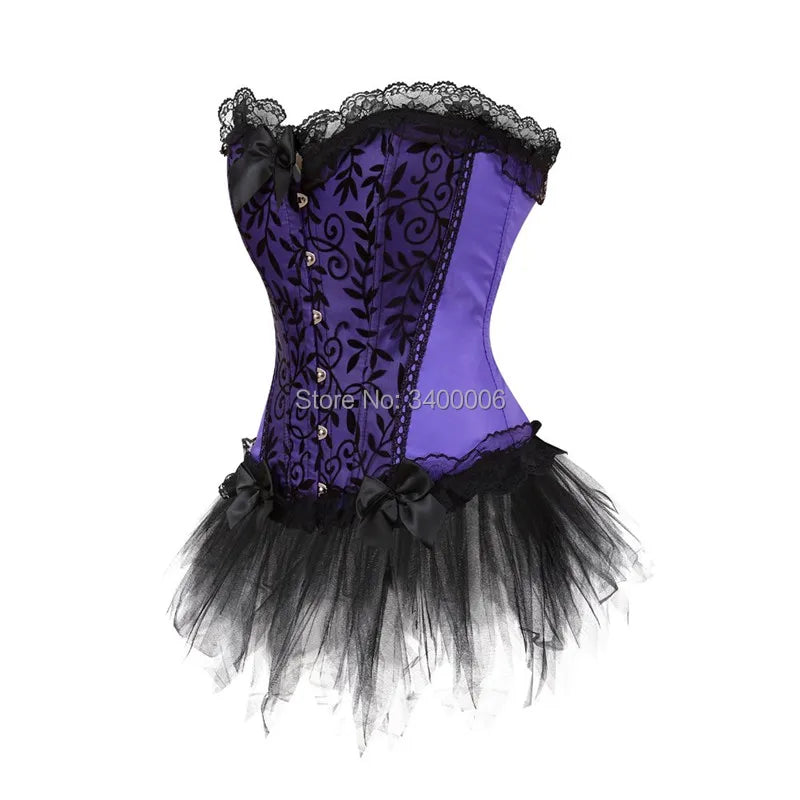 Corset  Dress Tutu Skirt Corset Bustier Lace Party Showgirl Dance Plus Size Gothic Sexy Costume Burlesque Exotic Green Purple