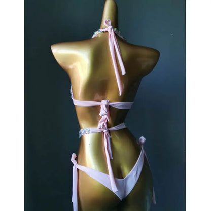 Nightclub Bar DJ Pole Dancing Crystal Bikini Costume Women Models Catwalk Club Party Rhinestones Bra Shorts 2-Pieces Set