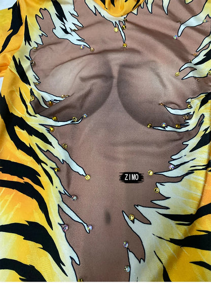 fashion jumpsuit women long sleeve sexy stage Outfit Tiger print Queen Nightclub DS Halloween Costumes Singers pole dance wear