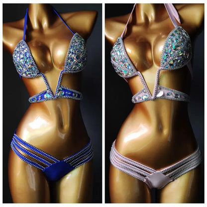 Nightclub Bar Sexy Rhinestones Bikini Set Pole Dance Costume Women Club Party DJ DS Dancer Performance Rave Outfit Diamond Bra