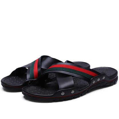 FUQIAO New Genuine Leather Men Slippers Beach Shoes Comfortable Men Summer Flat Heels Male Slides Luxury Plus Size 38-48