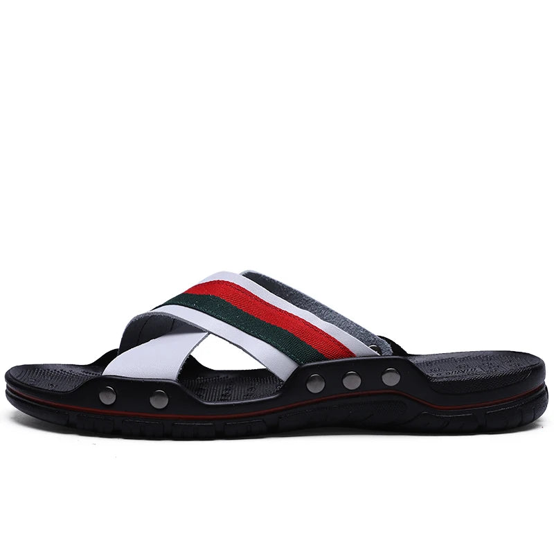 FUQIAO New Genuine Leather Men Slippers Beach Shoes Comfortable Men Summer Flat Heels Male Slides Luxury Plus Size 38-48