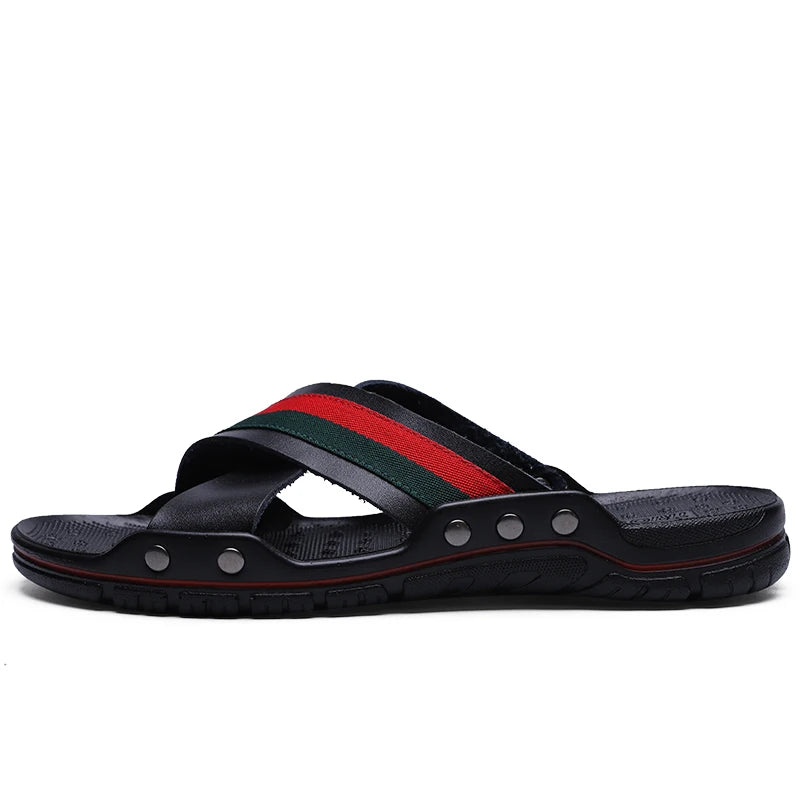 FUQIAO New Genuine Leather Men Slippers Beach Shoes Comfortable Men Summer Flat Heels Male Slides Luxury Plus Size 38-48