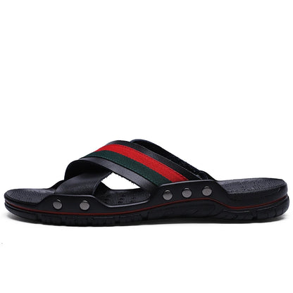 FUQIAO New Genuine Leather Men Slippers Beach Shoes Comfortable Men Summer Flat Heels Male Slides Luxury Plus Size 38-48