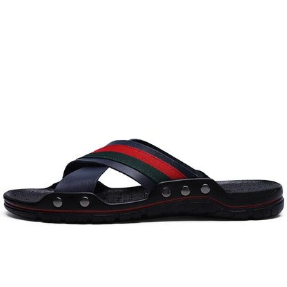 FUQIAO New Genuine Leather Men Slippers Beach Shoes Comfortable Men Summer Flat Heels Male Slides Luxury Plus Size 38-48