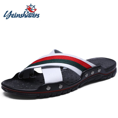 FUQIAO New Genuine Leather Men Slippers Beach Shoes Comfortable Men Summer Flat Heels Male Slides Luxury Plus Size 38-48