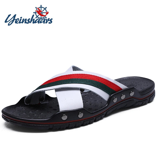 FUQIAO New Genuine Leather Men Slippers Beach Shoes Comfortable Men Summer Flat Heels Male Slides Luxury Plus Size 38-48