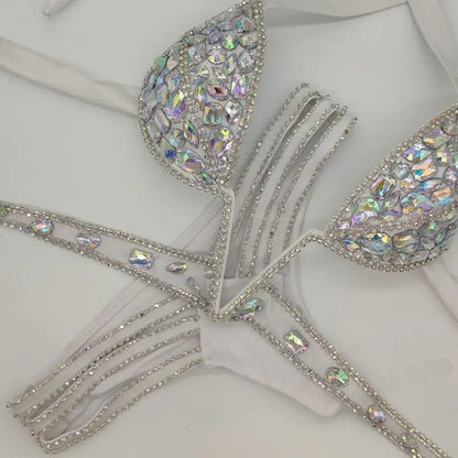 Nightclub Bar Sexy Rhinestones Bikini Set Pole Dance Costume Women Club Party DJ DS Dancer Performance Rave Outfit Diamond Bra
