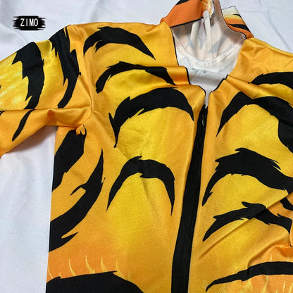 fashion jumpsuit women long sleeve sexy stage Outfit Tiger print Queen Nightclub DS Halloween Costumes Singers pole dance wear