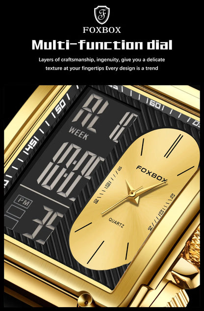 LIGE Fashion Men Quartz Wristwatches FOXBOX Top Brand Luxury Chronograph Square Digital Watch Men Casual Sports Waterproof Clock