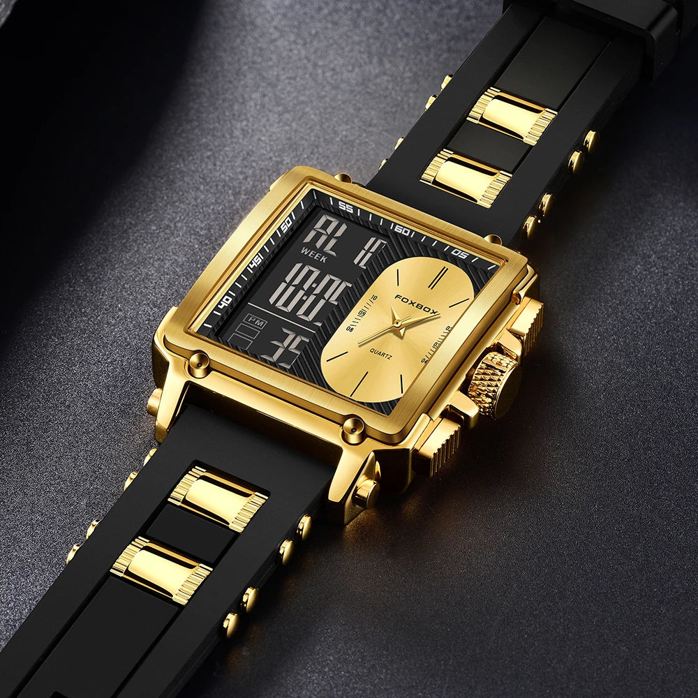LIGE Fashion Men Quartz Wristwatches FOXBOX Top Brand Luxury Chronograph Square Digital Watch Men Casual Sports Waterproof Clock