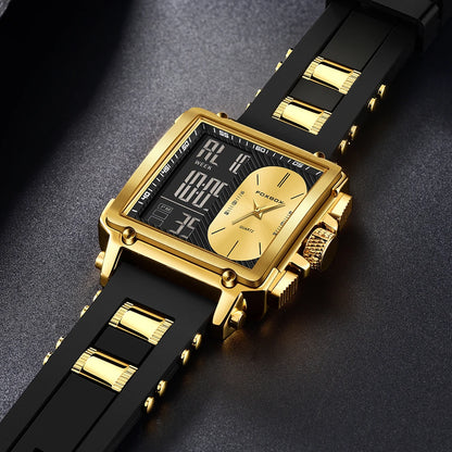 LIGE Fashion Men Quartz Wristwatches FOXBOX Top Brand Luxury Chronograph Square Digital Watch Men Casual Sports Waterproof Clock