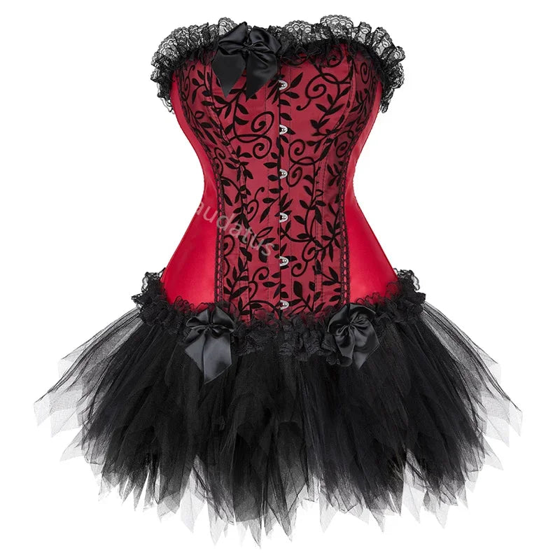 Corset  Dress Tutu Skirt Corset Bustier Lace Party Showgirl Dance Plus Size Gothic Sexy Costume Burlesque Exotic Green Purple