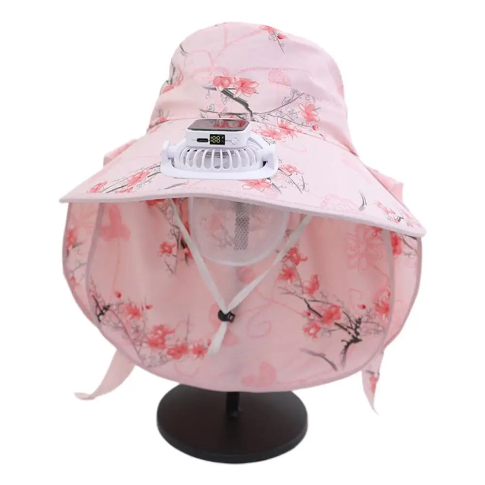 Summer solar digital charge fan hat adults women countryside sun protection thin design breathable work sun hat face cap