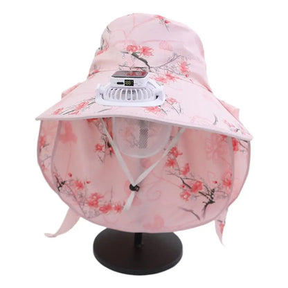 Summer solar digital charge fan hat adults women countryside sun protection thin design breathable work sun hat face cap