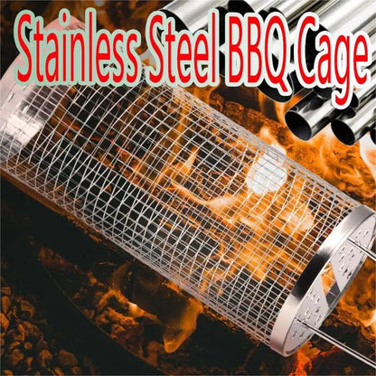 Rolling BBQ Grilling Basket Portable Bbq Vegetable Grill Basket Outdoor BBQ Accessories Round Barbecue Rack French Fries Fish