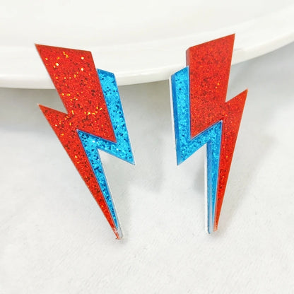 KUGUYS Two Tone Lightning Stud Earrings for Women Glitter Mirror Neon Acrylic Beach Jewelry Summer Accessories