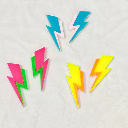 KUGUYS Two Tone Lightning Stud Earrings for Women Glitter Mirror Neon Acrylic Beach Jewelry Summer Accessories
