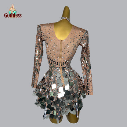 Women's Sexy Stage Rhinestones Mirrors Bodysuit Birthday Celebrate Party Outfit Singer Dancer Show Leotard Performance Costume