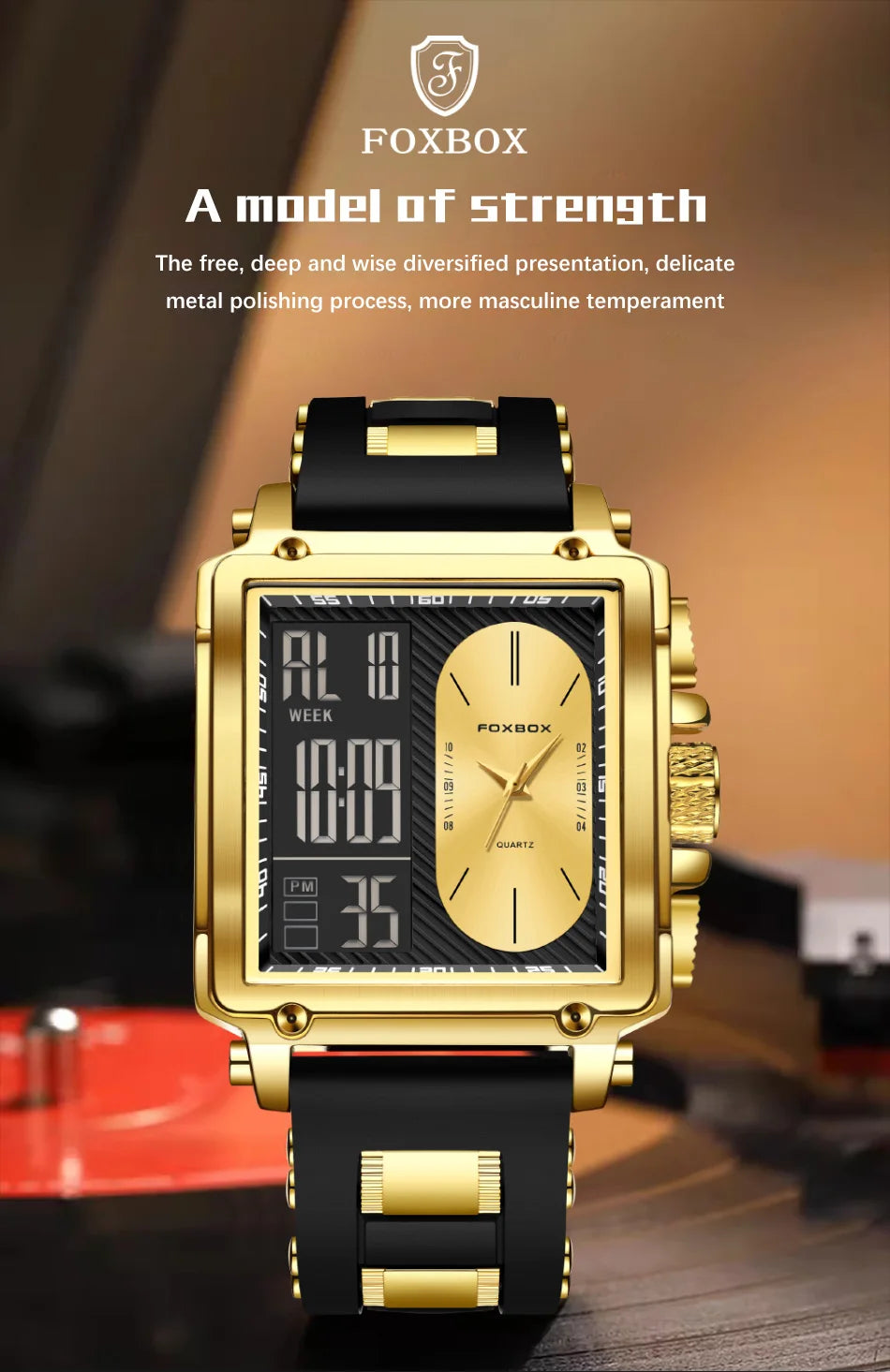 LIGE Fashion Men Quartz Wristwatches FOXBOX Top Brand Luxury Chronograph Square Digital Watch Men Casual Sports Waterproof Clock
