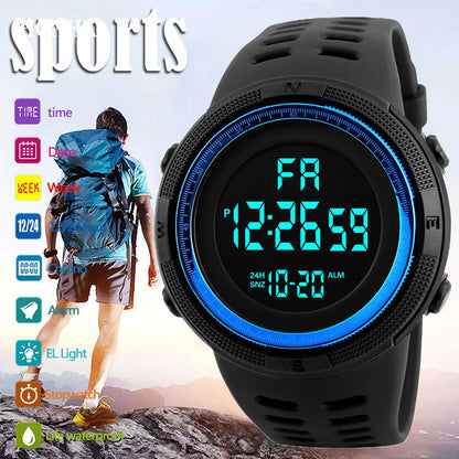 YIKAZE Men's Digital Electronic Watch Sports Glow 50mm Large Dial Student Outdoor Adventure Trend Multifunctional Watches Clock