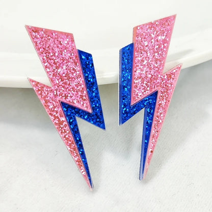 KUGUYS Two Tone Lightning Stud Earrings for Women Glitter Mirror Neon Acrylic Beach Jewelry Summer Accessories