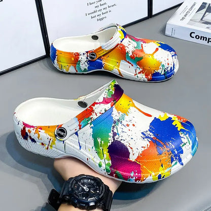 Graffiti Beach Platform Shoes Outdoor 2025 Style Adult Eva Trend Slippers for Men Summer Sale Designer Luxury Fun Sandals Man